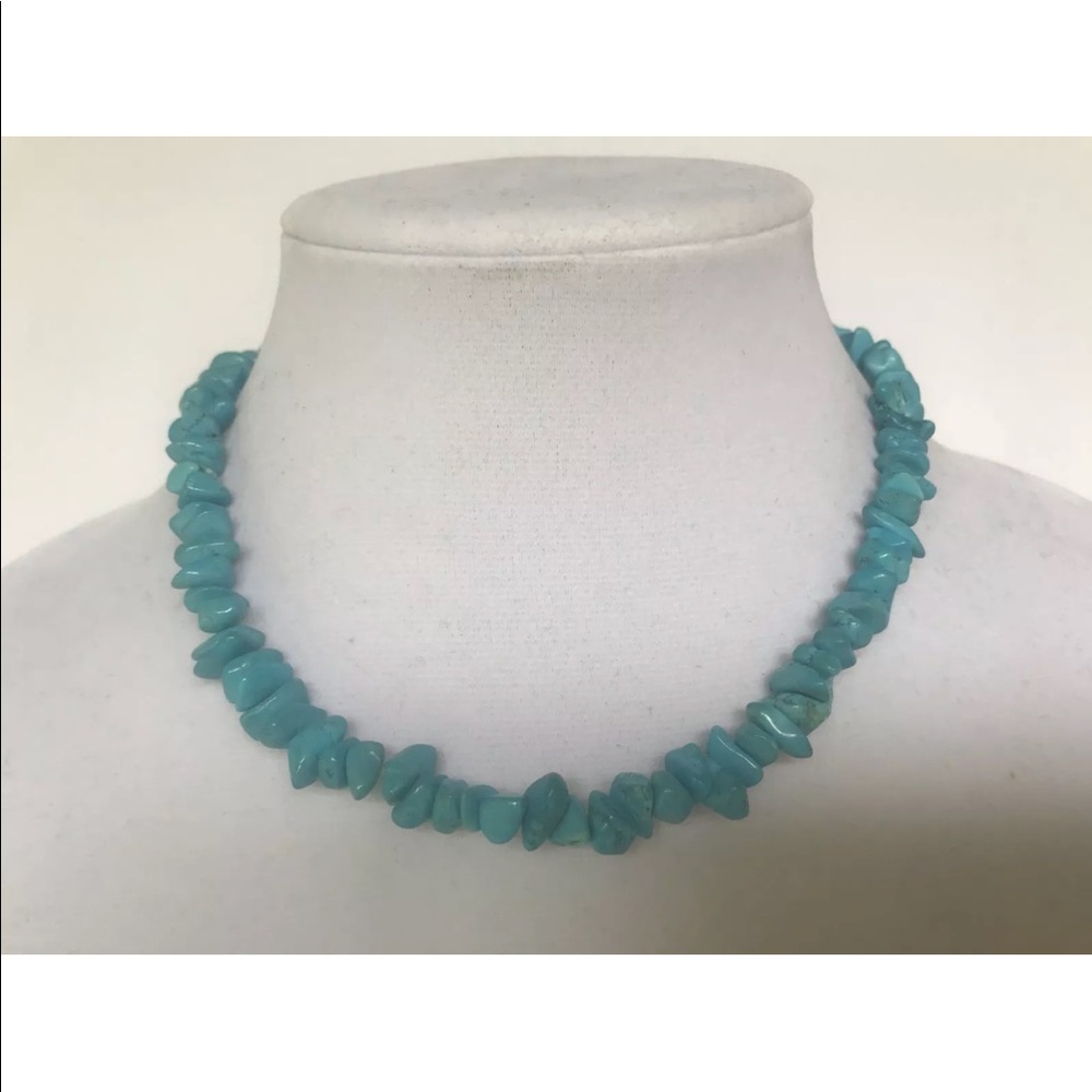 Turquoise Color Stone Beads 15 Inch Necklace
